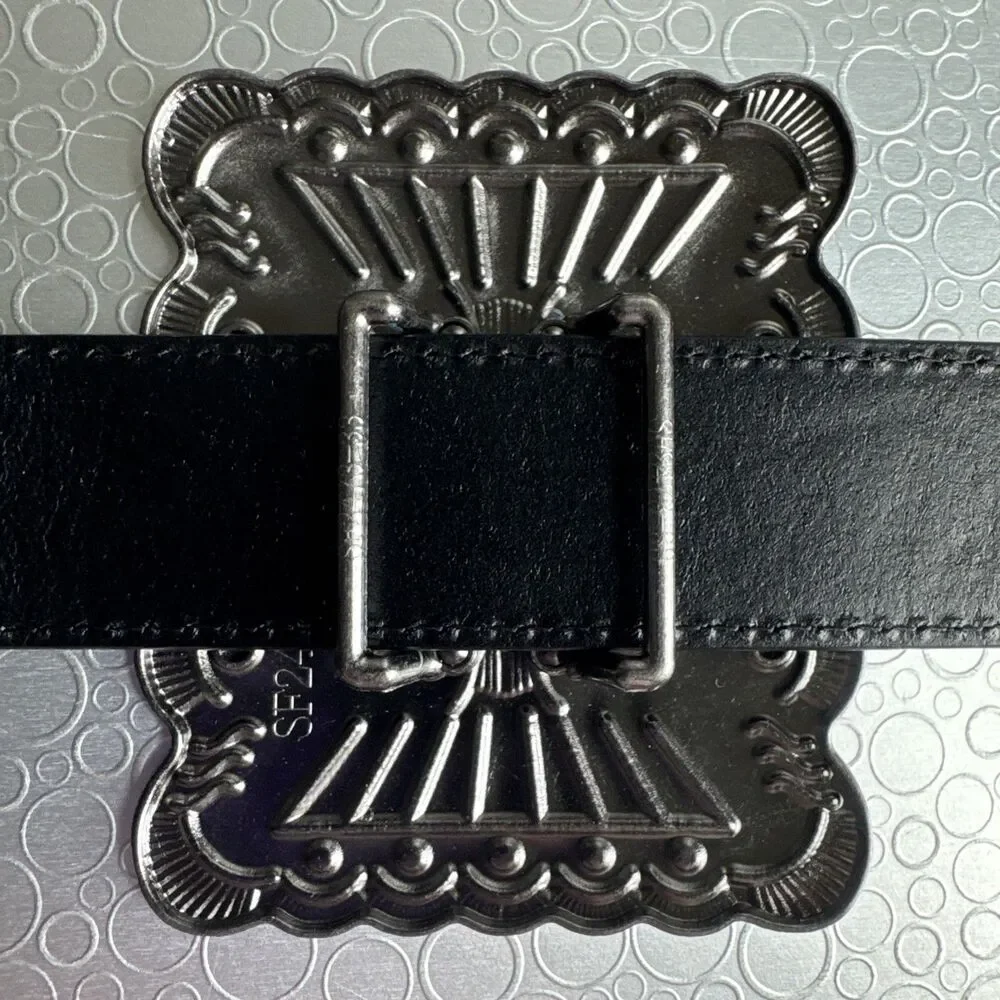 New Lucky & Blessed Black Embossed Concho Belt - Size S Runs Bigger Dust Bag